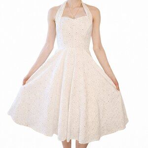 DVF Diane von Furstenberg White Cotton Halter Sundress Eyelet Lace Size 2